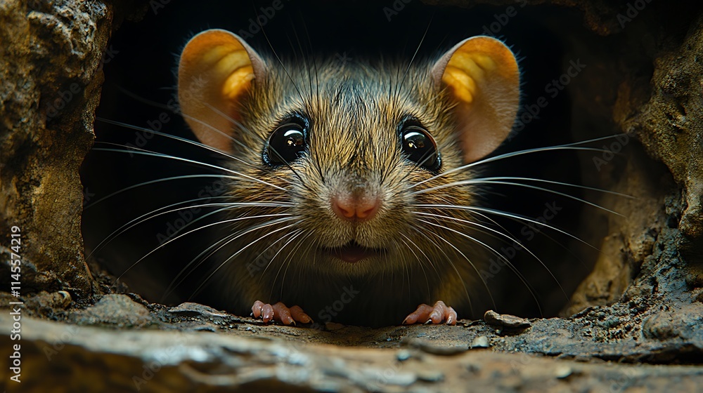 A Curious Mouse Peeking From Its Burrow A Curious Mouse Peeking From Its Burrow