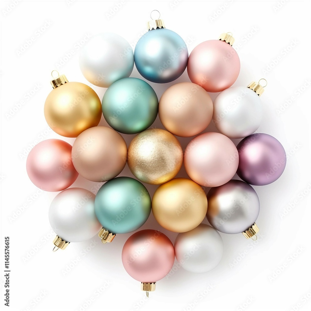 Pastel Christmas Ball, Isolated on white background, flat lay Pastel Christmas Ball, Isolated on white background, flat lay
