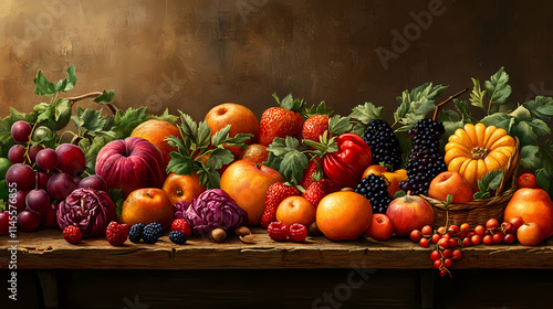 A variety of heirloom fruits arranged in a rustic display, emphasizing their rich colors and traditional shapes. Heirloom. Illustration photo