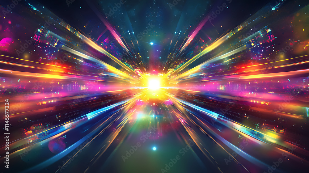 Cosmic Burst: Vibrant streaks of light converge in a dazzling explosion of color, creating a mesmerizing tunnel of energy and cosmic wonder. Cosmic Burst: Vibrant streaks of light converge in a dazzling explosion of color, creating a mesmerizing tunnel of energy and cosmic wonder.