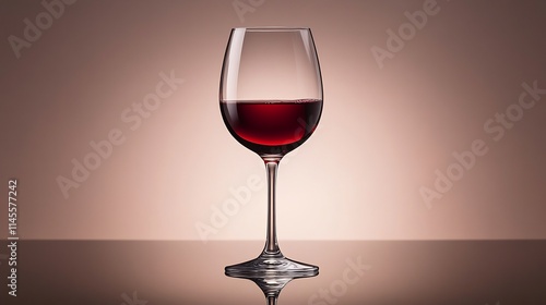 Single wine glass halffilled with red wine isolated on a white background elegant and minimal photo