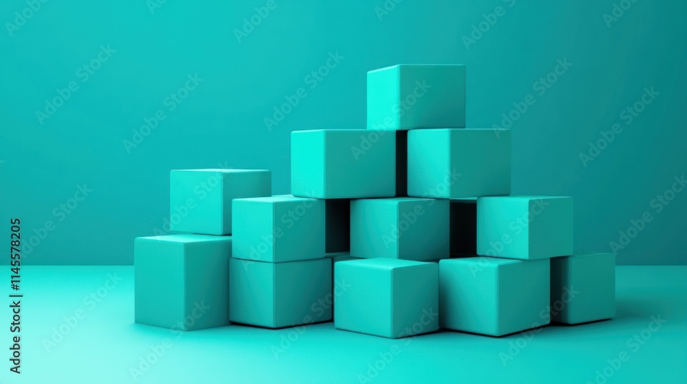 Teal Cubes Minimalist Composition: Abstract 3D Render of Stacked Blocks Teal Cubes Minimalist Composition: Abstract 3D Render of Stacked Blocks