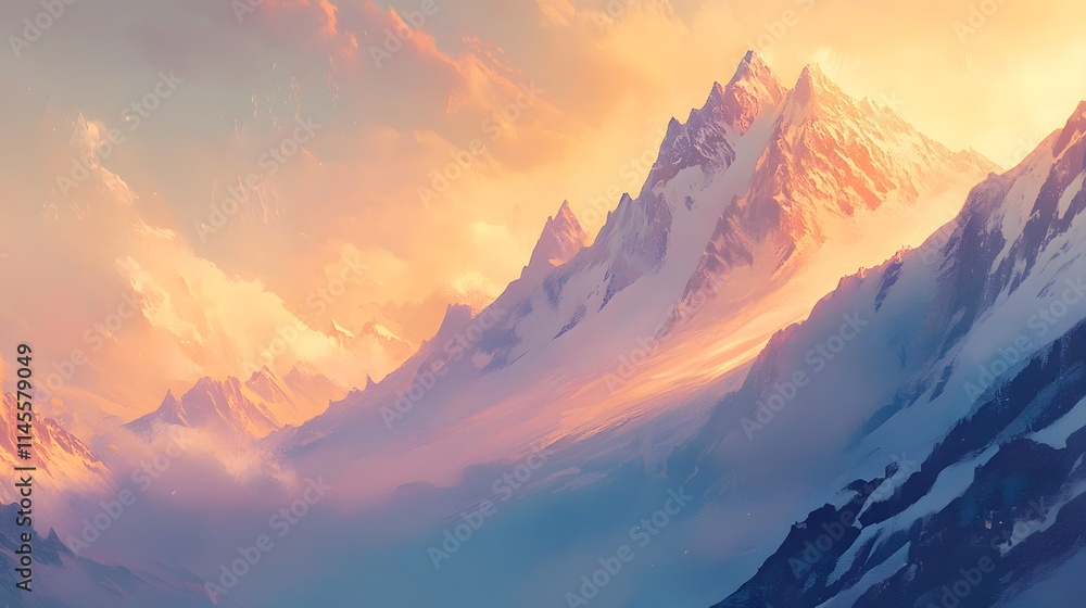 Majestic mountain sunset remote highlands digital artwork serene landscape aerial view nature's grandeur Majestic mountain sunset remote highlands digital artwork serene landscape aerial view nature's grandeur