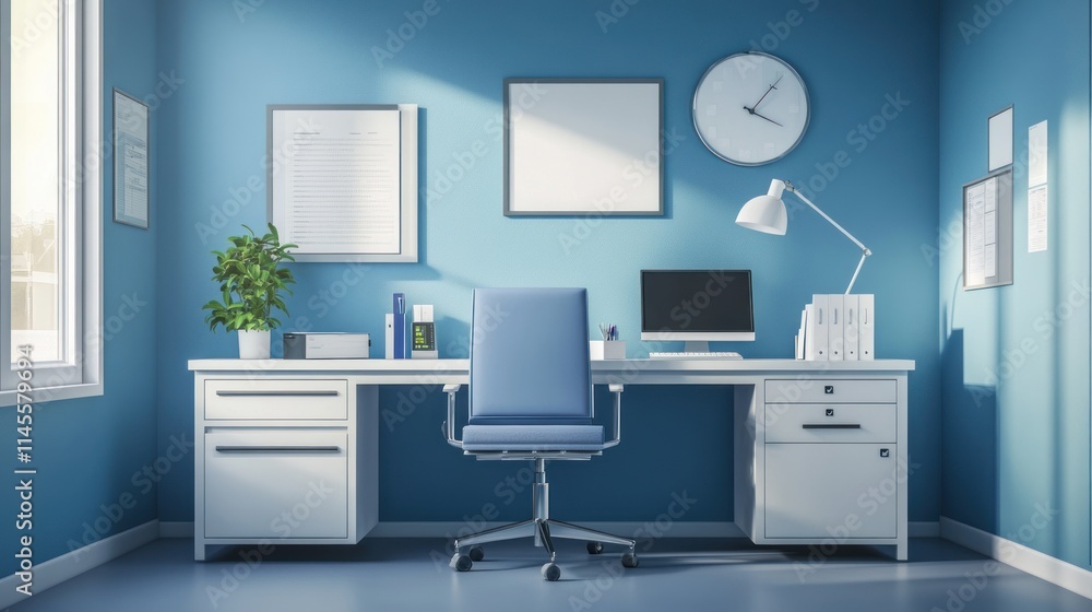 Modern Blue Office Workspace Interior Design Modern Blue Office Workspace Interior Design