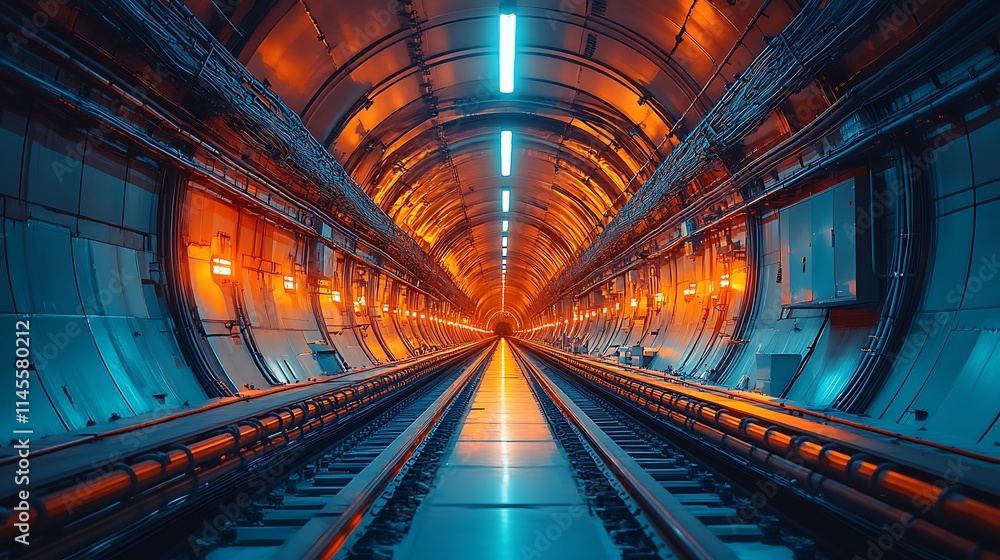Futuristic Tunnel Railway System with Vivid Lighting Futuristic Tunnel Railway System with Vivid Lighting