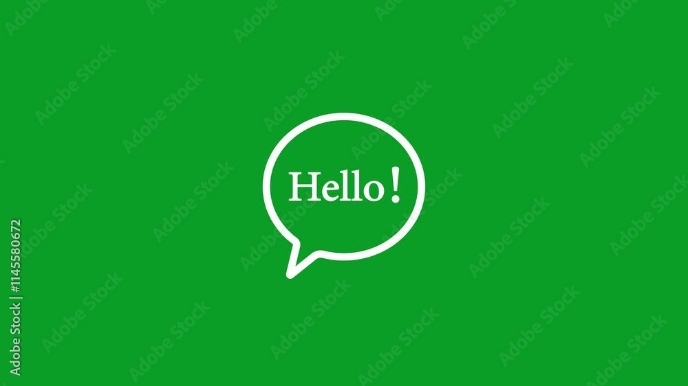 Animated Hello chat box icon on green screen background perfect for greetings, Animated Hello chat box icon on green screen background perfect for greetings,
