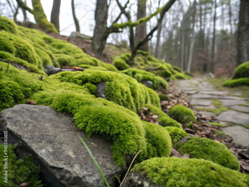 green moss covered rocks. tree, forest, nature, water, moss, landscape, river, wood, garden, stream, rock, waterfall, plant, stone, trees, mountain, spring, path, woods, summer, plants, grass, outdoor