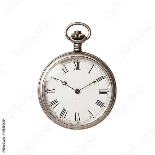 Vintage pocket watch on a white background, showcasing timeless elegance and classic design, perfect for collectors, vintage enthusiasts, and projects focusing on history, nostalgia, and refined craft