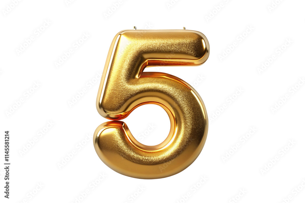 Shiny gold balloon shaped as the number 5 with realistic texture, perfect for birthdays, celebrations, or events. Shiny gold balloon shaped as the number 5 with realistic texture, perfect for birthdays, celebrations, or events.