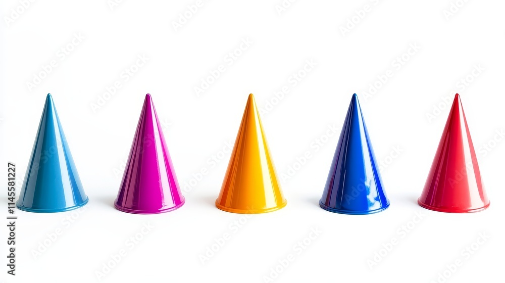 birthday hats in different colors. birthday hats on white background birthday hats in different colors. birthday hats on white background