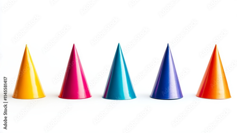birthday hats in different colors. birthday hats on white background birthday hats in different colors. birthday hats on white background