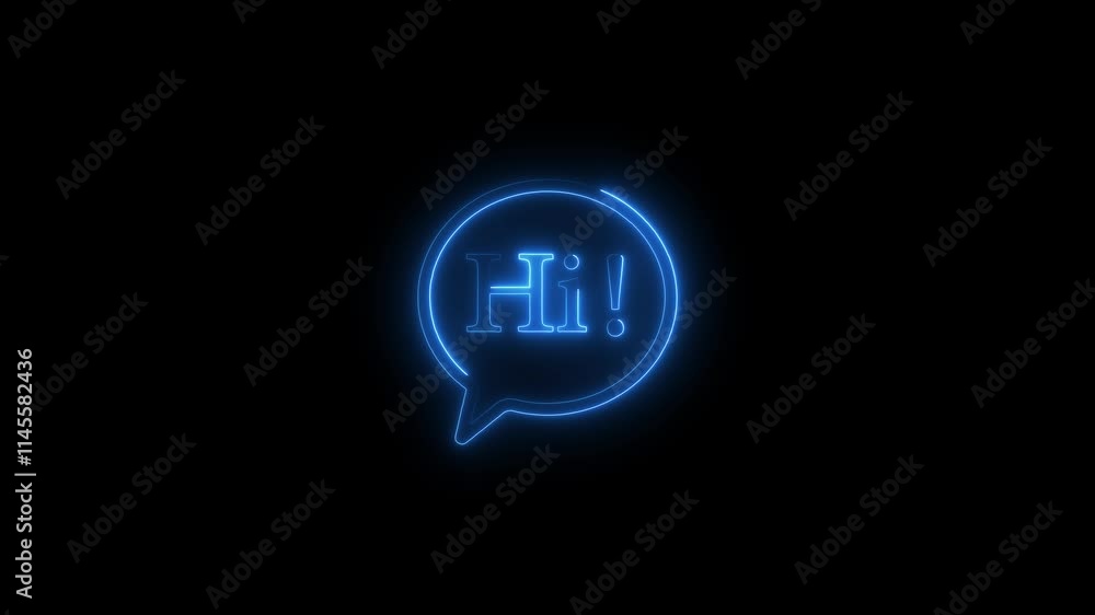 Neon glowing Hi chat box icon animation ,neon light chat box concept Neon glowing Hi chat box icon animation ,neon light chat box concept
