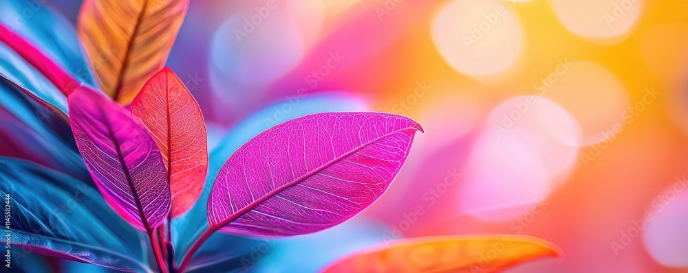 Obraz premium Micro foliage concept. Vibrant colorful leaves on a blurred background, enhancing nature's beauty and serenity.