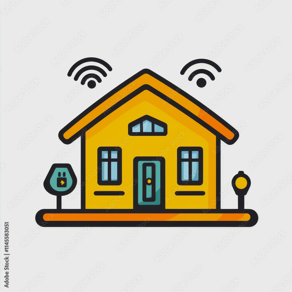 Smart home icon flat design representing modern technology and home automation solutions for lifestyle improvements Smart home icon flat design representing modern technology and home automation solutions for lifestyle improvements