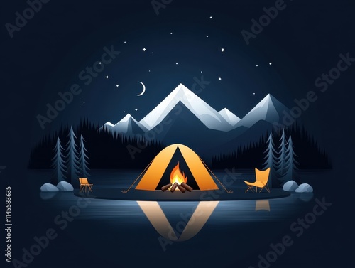 Night Camping Scene Minimalist Design