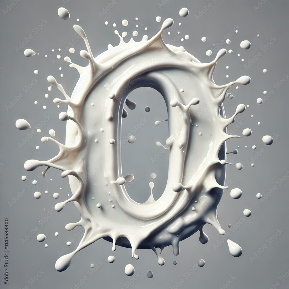 A 3D rendering of the number 0 formed by a dynamic milk splash. The creamy white liquid creates a visually striking, dynamic design. A 3D rendering of the number 0 formed by a dynamic milk splash. The creamy white liquid creates a visually striking, dynamic design.