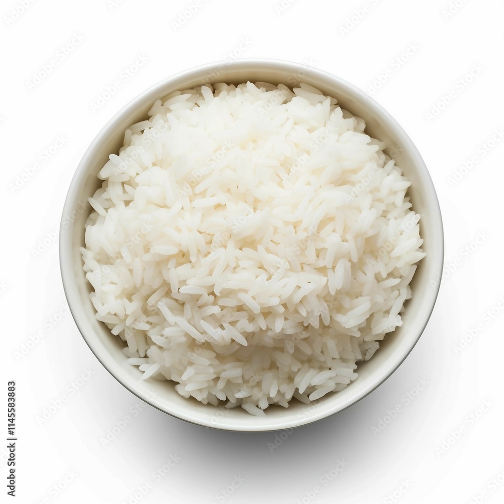 Bowl of Rice, Isolated on white background, flat lay Bowl of Rice, Isolated on white background, flat lay