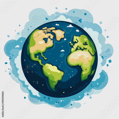 Flat icon of Clean earth showing blue and green planet with clouds for environmental awareness and sustainability photo