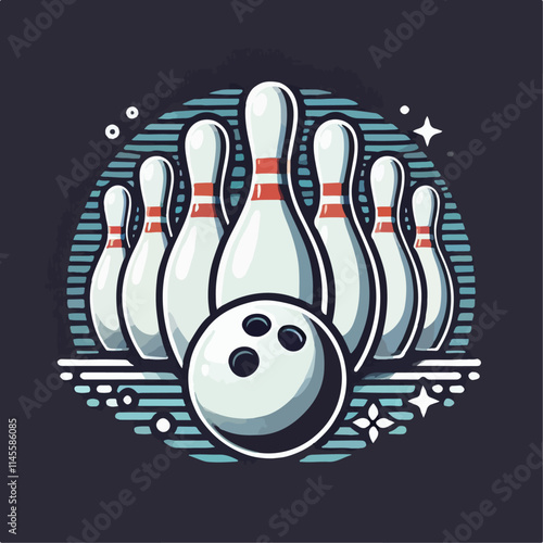 Illustration of a bowling ball and pins