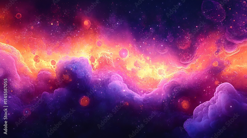 Obraz premium Abstract Cosmic Nebula Painting Purple Orange Hues