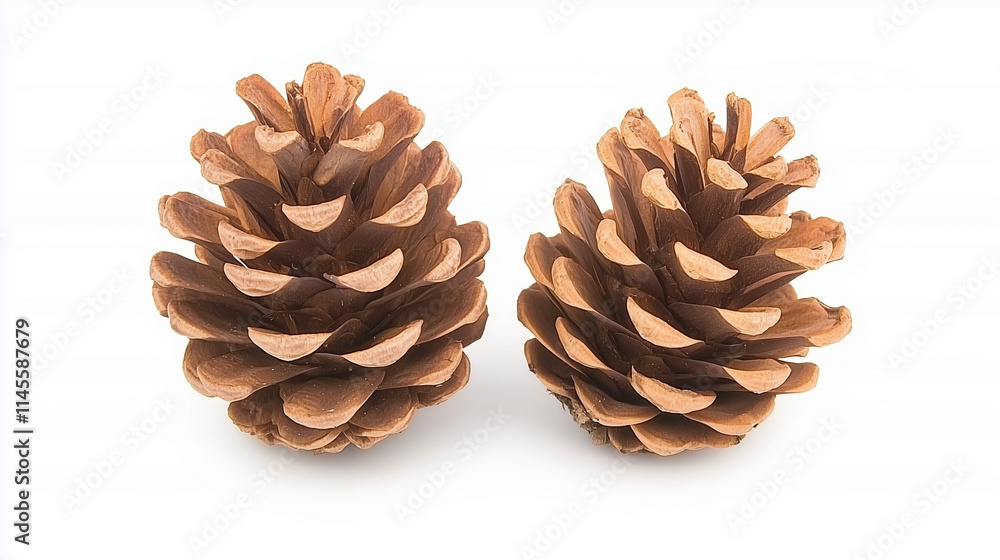 Pine Cones Duo: A pair of pristine pine cones, their intricate scales and warm brown hues showcased against a clean backdrop. Evoking nature's artistry and the tranquility of the forest. Pine Cones Duo: A pair of pristine pine cones, their intricate scales and warm brown hues showcased against a clean backdrop. Evoking nature's artistry and the tranquility of the forest.