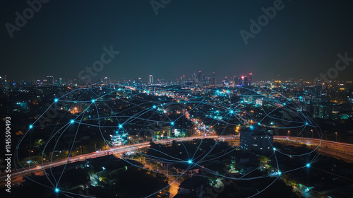 Wallpaper Mural Smart digital city with connection cyber security network reciprocity over the cityscape . future smart wireless digital city and social media networking systems that connects people within the city Torontodigital.ca