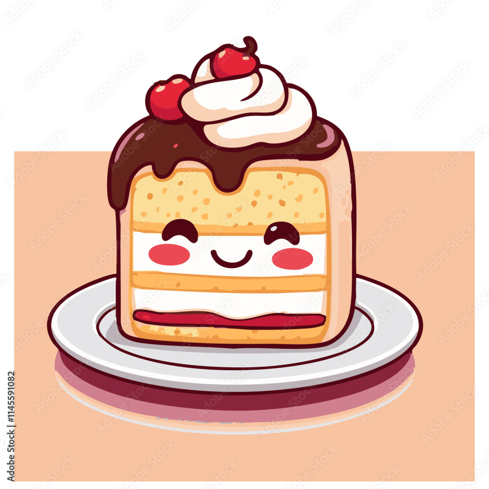 A cute lovely adorable hand-drawn happy sweet cake cartoon illustration A cute lovely adorable hand-drawn happy sweet cake cartoon illustration