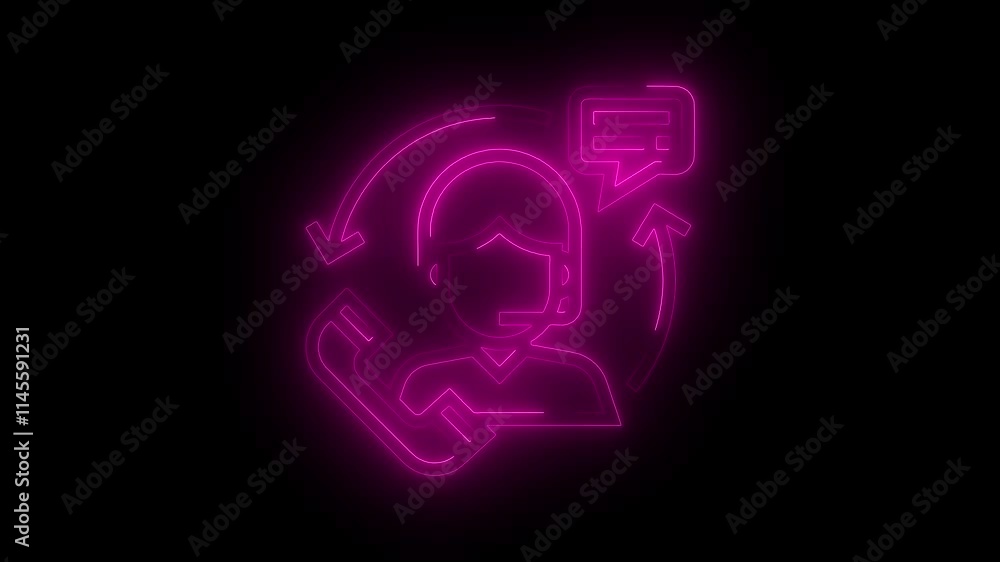 Customer care service icon animation by pink color neon on black background. Customer care service icon animation by pink color neon on black background.