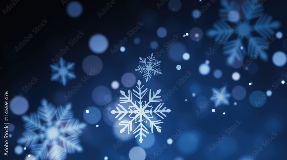 Delicate snowflakes fall gently against a deep blue backdrop, enhancing the serene winter ambiance and evoking feelings of warmth and wonder during the chilly night Delicate snowflakes fall gently against a deep blue backdrop, enhancing the serene winter ambiance and evoking feelings of warmth and wonder during the chilly night
