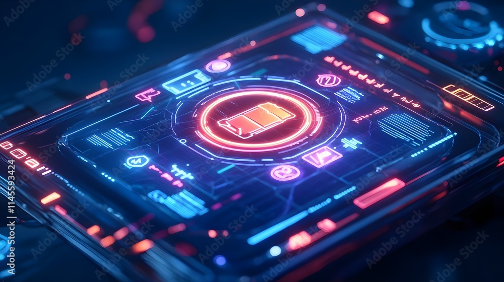 neon tech hud battery interface - cyberpunk aesthetics neon tech hud battery interface - cyberpunk aesthetics