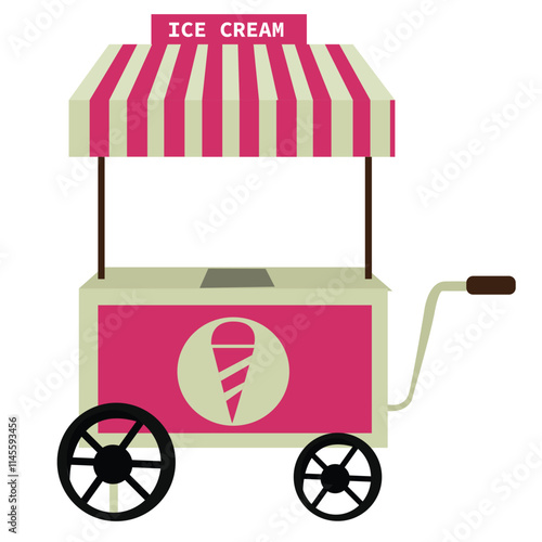 Ice cream booth in flat design. Street food cart at amusement park