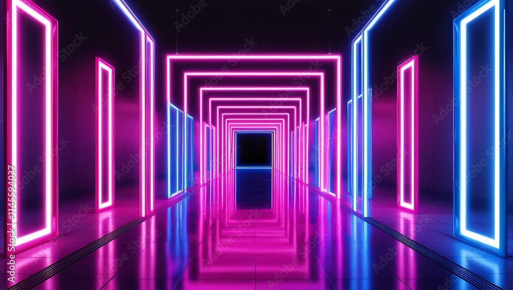 Neon Light Tunnel with Vibrant Colors background Neon Light Tunnel with Vibrant Colors background