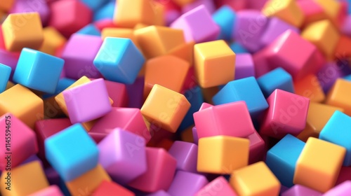 Abstract Colorful Cubes Background: A vibrant 3D render of numerous colorful blocks creating a dynamic and playful composition. Ideal for backgrounds, wallpapers, or design elements. photo