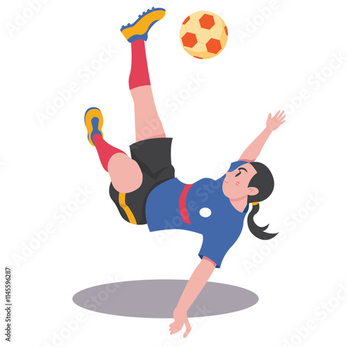 vector of the a soccer player kicks the ball with a somersault