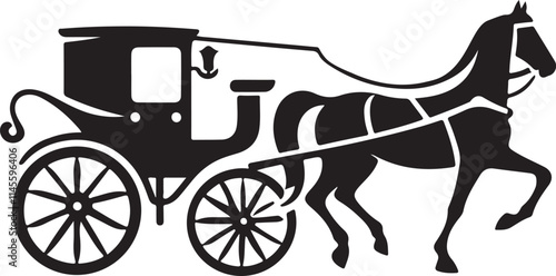 Horse Drawn Carriage Silhouette Vintage Transportation Vector Illustration