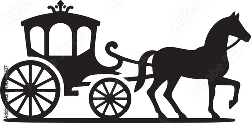 Elegant Horse-Drawn Carriage Silhouette Illustration