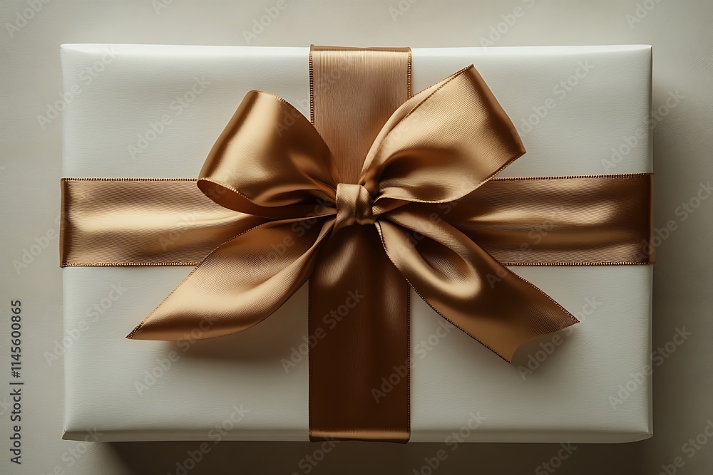A single wrapped Christmas present with a metallic gold ribbon, perfectly placed in the center of a white background. The sharp focus captures the texture of the wrapping paper and the shine A single wrapped Christmas present with a metallic gold ribbon, perfectly placed in the center of a white background. The sharp focus captures the texture of the wrapping paper and the shine
