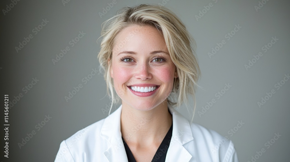 Smiling female doctor in white coat. Smiling female doctor in white coat.