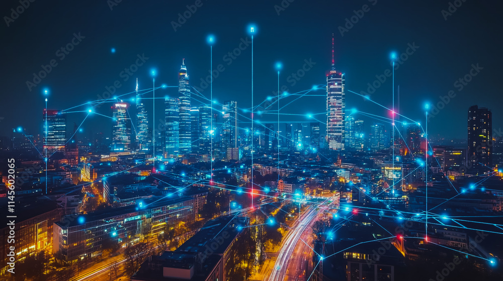 Smart digital city with connection cyber security network reciprocity over the cityscape . future smart wireless digital city and social media networking systems that connects people within the city Smart digital city with connection cyber security network reciprocity over the cityscape . future smart wireless digital city and social media networking systems that connects people within the city