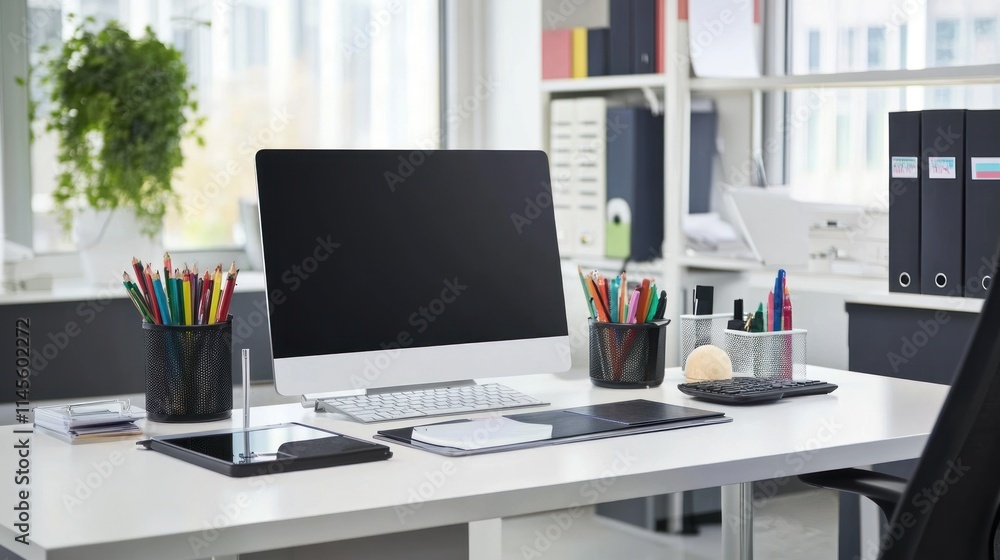 Modern Organized Workspace: A Clean and Efficient Office Desk Setup Modern Organized Workspace: A Clean and Efficient Office Desk Setup