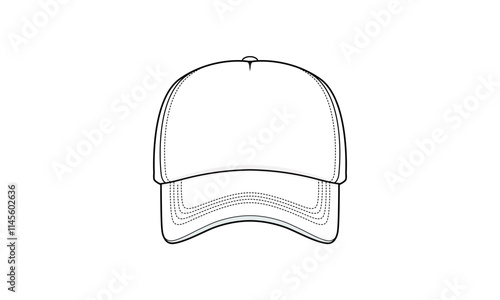 Trucker hat technical fashion illustration. trucker cap vector template illustration. Front view. structured cap. curved brim. adjustable strap. unisex. white color. CAD mockup.