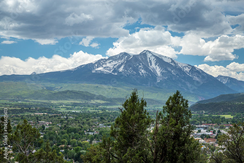 Scenic view of a snow-capped Mt Sopris in Colorado photo