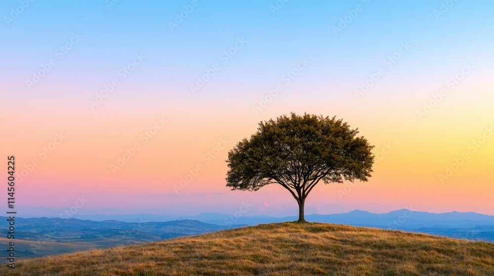 Independence justice idea. A solitary tree stands on a hill under a vibrant sunset sky, showcasing nature's beauty. Independence justice idea. A solitary tree stands on a hill under a vibrant sunset sky, showcasing nature's beauty.