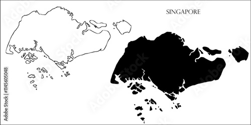 Singapore Blank Map, Singapore Map Outline Vector Images