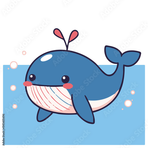 A cute lovely adorable hand-drawn happy sweet whale cartoon illustration