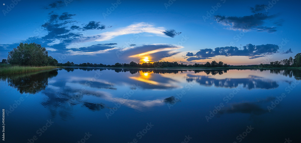 landscape view of lake with mountains and beautiful sky (night) landscape view of lake with mountains and beautiful sky (night)
