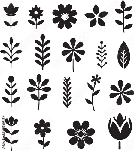 High-Quality Black Silhouette Floral and Leaf Vector Graphics photo