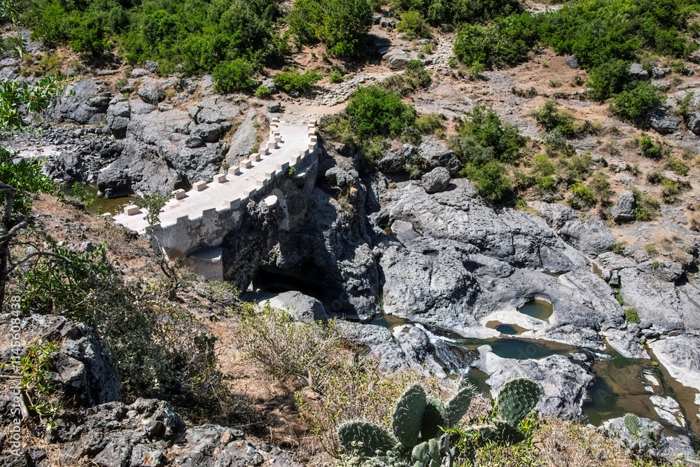 Portuguese bridge at the river Gur in the Ethiopian mountains near Debre Libanos