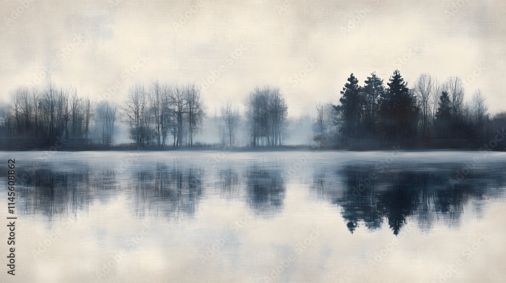 Misty reflection of trees in calm lake tranquil nature scene early morning serene environment landscape photography Misty reflection of trees in calm lake tranquil nature scene early morning serene environment landscape photography