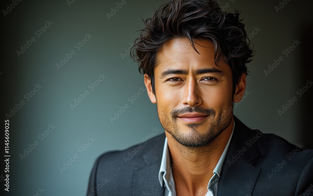 Confident businessman with a suit and a smile in a studio background, He looking at the camera Confident businessman with a suit and a smile in a studio background, He looking at the camera